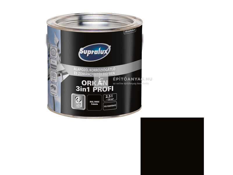 Supralux Orkán 3in1 Profi selyemfényű zománcfesték RAL9005 fekete 2,5 l