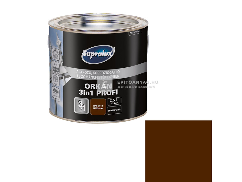Supralux Orkán 3in1 Profi selyemfényű zománcfesték RAL8011 dióbarna 2,5 l