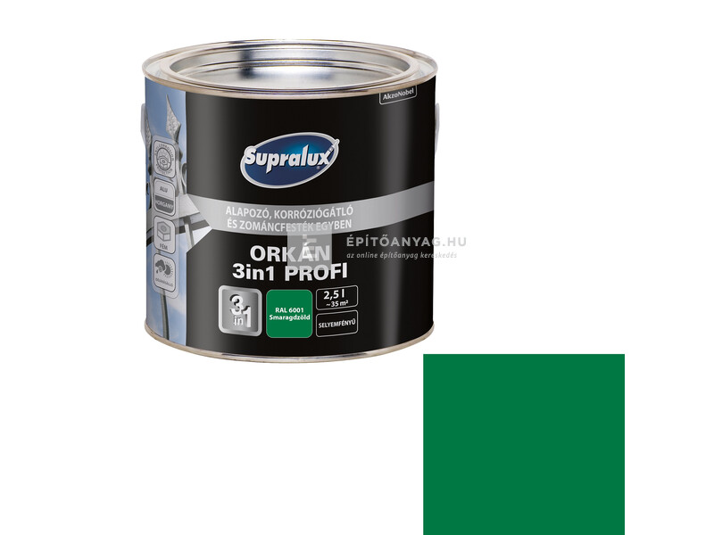 Supralux Orkán 3in1 Profi selyemfényű zománcfesték RAL6001 smaragdzöld 2,5 l