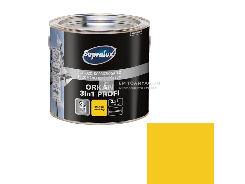 Supralux Orkán 3in1 Profi selyemfényű zománcfesték RAL1003 sárga 2,5 l