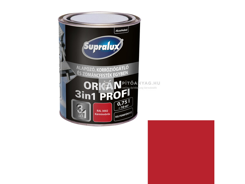 Supralux Orkán 3in1 Profi selyemfényű zománcfesték RAL3002 vörös 0,75 l