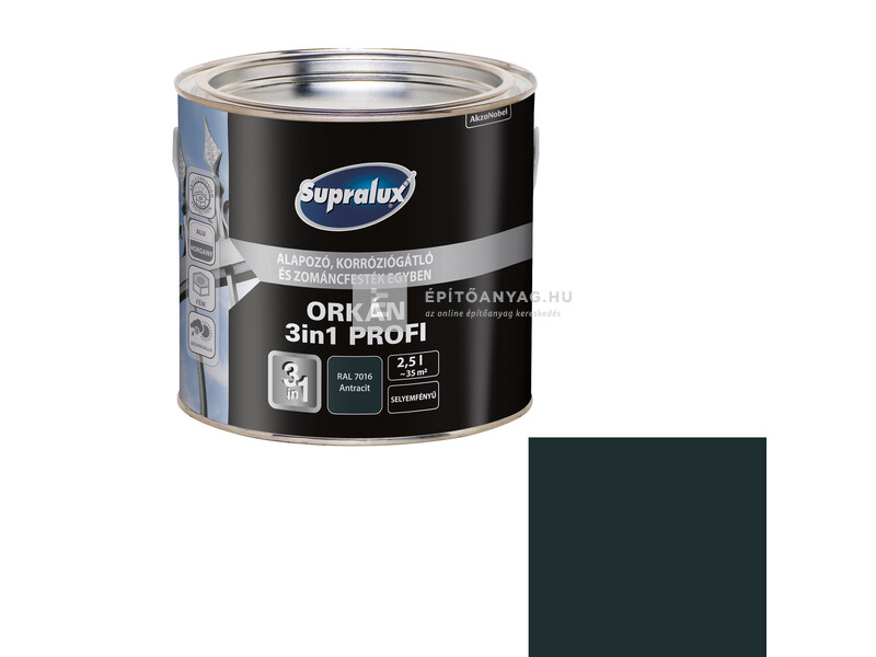 Supralux Orkán 3in1 Profi selyemfényű zománcfesték RAL7016 antracit 2,5 l