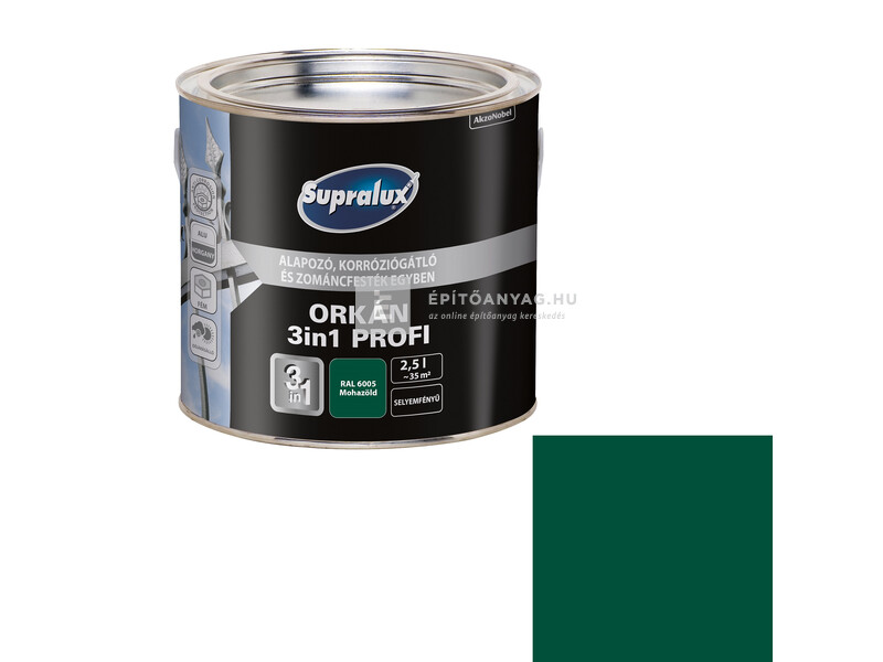 Supralux Orkán 3in1 Profi selyemfényű zománcfesték RAL6005 mohazöld 2,5 l