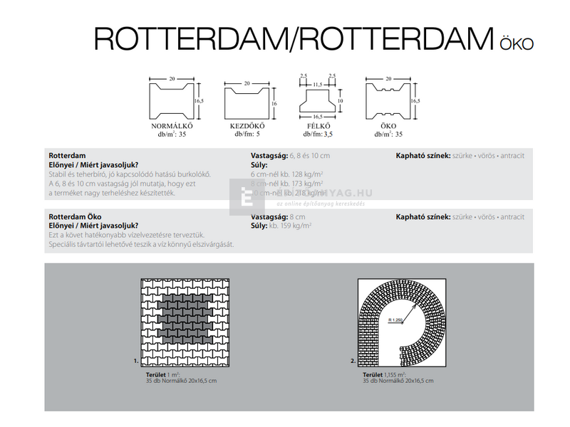 KK Kavics Rotterdam térkő Normálkő szürke 20x16,5 cm 8 cm