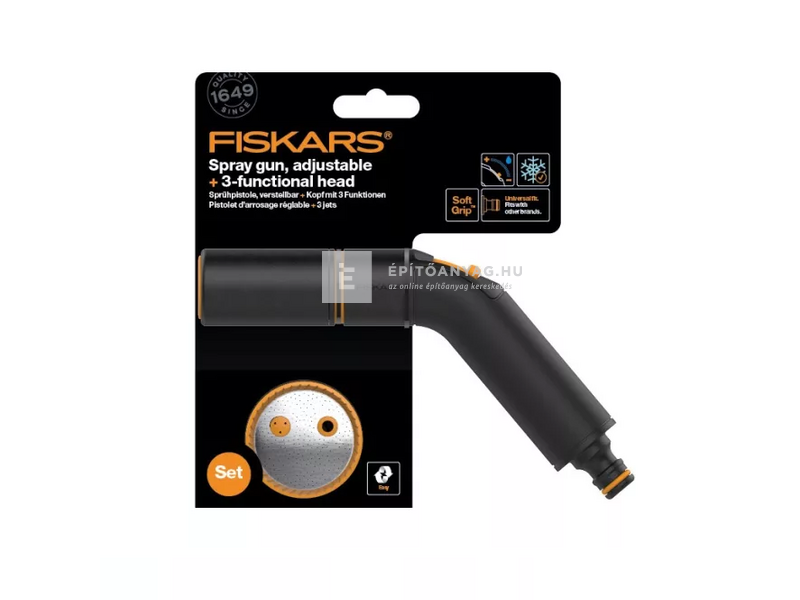 Fiskars comfort locsolópisztoly, állítható locsolófej + 3 funkciós öntözőfej