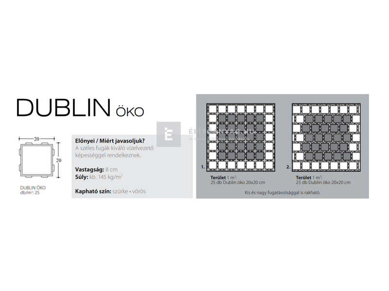 KK Kavics Dublin Öko Térkő szürke 20x20 cm 8 cm