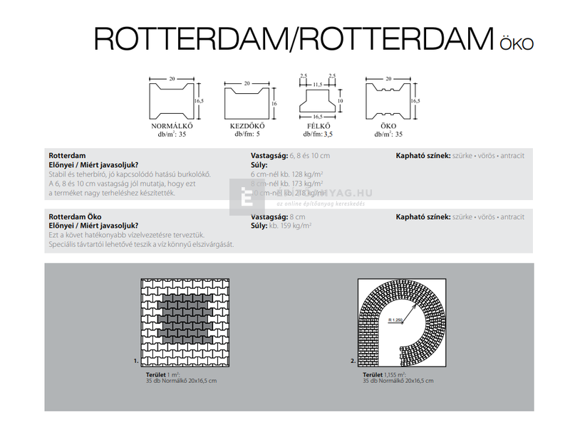 KK Kavics Rotterdam Térkő normálkő KK vörös 20x16,5 cm 6 cm