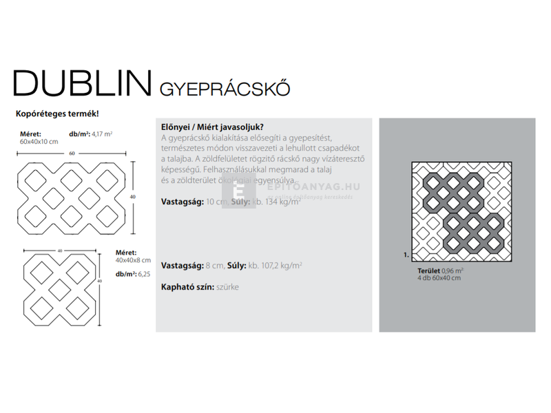 KK Kavics Dublin Gyeprácskő szürke 60x40 cm 10 cm