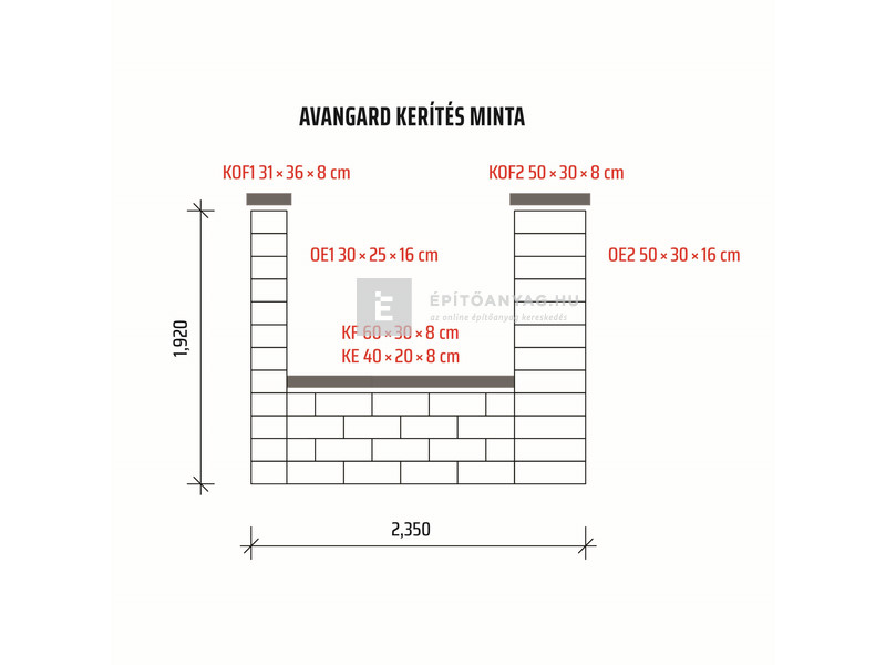 Viastein Avangard kerítéselem Via+ roppantott felület antracit-fehér árnyalt 20x40x16 cm