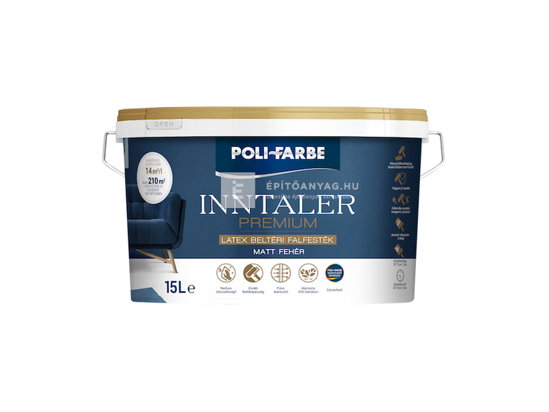 Poli-Farbe Intaller Premium latex beltéri diszperzites falfesték, fehér, 15 l
