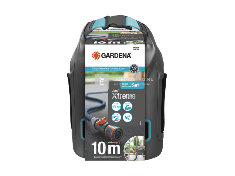 Gardena Liano™ Xtreme textiltömlő készlet beltéri vízcsap adapterrel és táskával 10 m