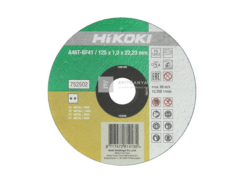 Hikoki vágótárcsa inox 125x1,0 mm