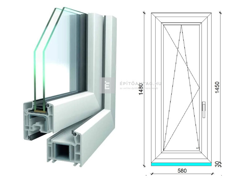 Königablak Veka 70 AD 2r üv BNY 60x150 cm bal fehér ablak