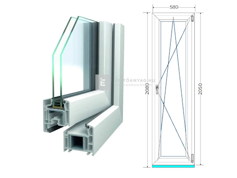 Königablak Veka 70 AD 2r üv BNY 60x210 cm jobb fehér ablak