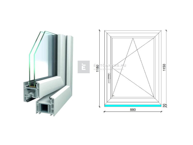 Königablak Veka 70 AD 2r üv BNY 90x120 cm jobb fehér ablak