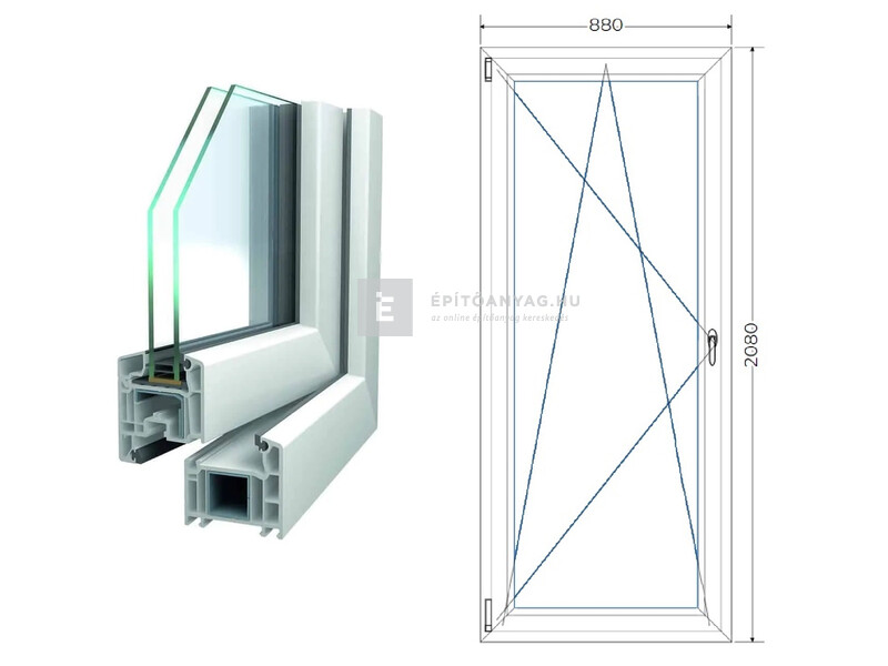 Königablak Veka 70 AD 2r üv BNY 90x210 cm bal fehér erkélyajtó