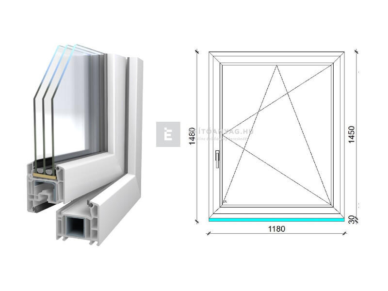 Königablak Veka 70 AD 3r üv BNY 120x150 cm jobb fehér ablak