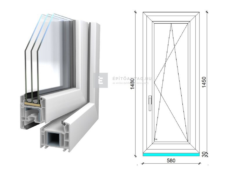 Königablak Veka 70 AD 3r üv BNY 60x150 cm jobb fehér ablak