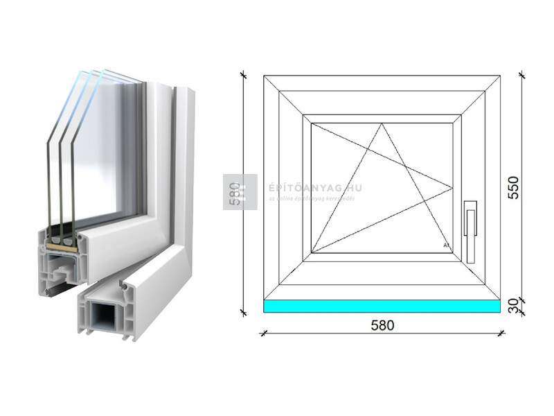 Königablak Veka 70 AD 3r üv BNY 60x60 cm bal fehér ablak