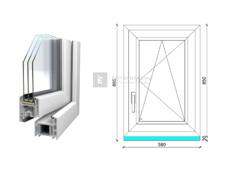 Königablak Veka 70 AD 3r üv BNY 60x90 cm jobb fehér ablak
