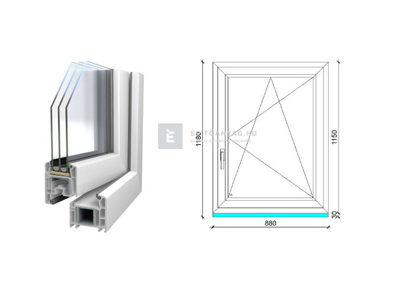 Königablak Veka 70 AD 3r üv BNY 90x120 cm jobb fehér ablak