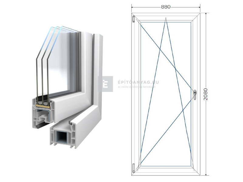 Königablak Veka 70 AD 3r üv BNY 90x210 cm bal fehér erkélyajtó