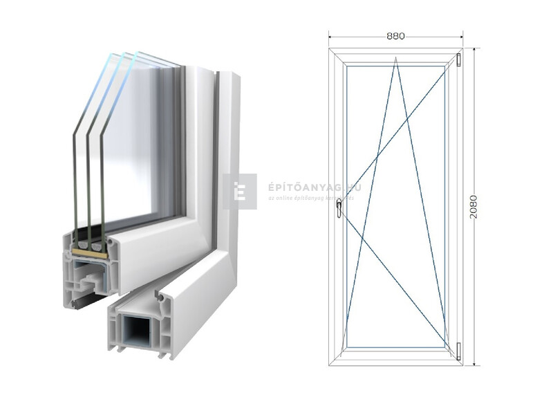 Königablak Veka 70 AD 3r üv BNY 90x210 cm jobb fehér erkélyajtó