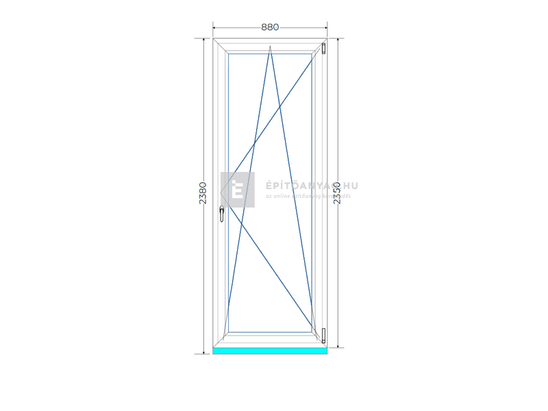 Königablak Veka 70 AD 3r üv BNY 90x240 cm jobb fehér erkélyajtó