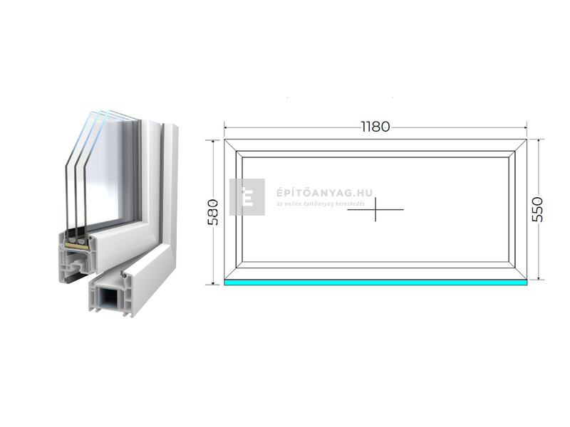 120x60 cm, fix, fehér, háromrétegű üvegezésű Königablak Veka 70 AD műanyag ablak