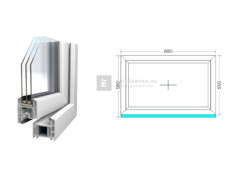 90x60 cm, fix, fehér, háromrétegű üvegezésű Königablak Veka 70 AD műanyag ablak