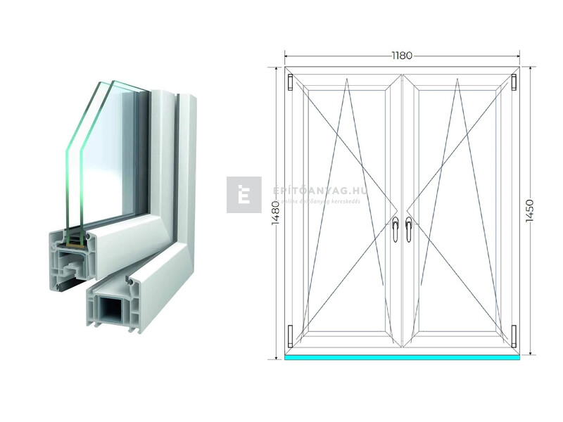 Königablak Veka 70 AD 2r üv BNY-BNY 120x150 cm fehér kétszárnyú tokosztott ablak