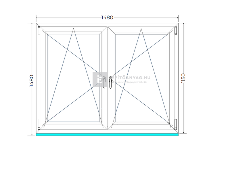 Königablak Veka 70 AD 2r üv BNY-BNY 150x120 cm fehér kétszárnyú tokosztott ablak