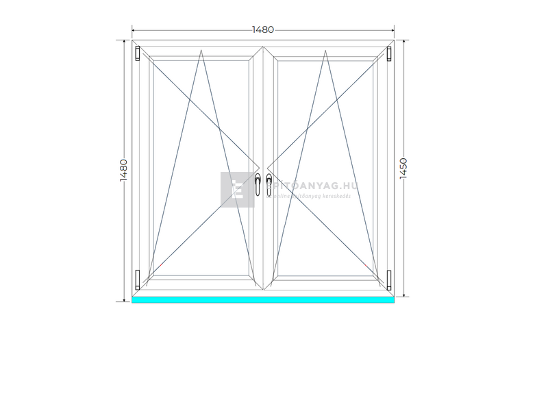 Königablak Veka 70 AD 2r üv BNY-BNY 150x150 cm fehér kétszárnyú tokosztott ablak