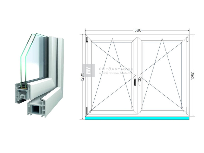 Königablak Veka 70 AD 2r üv BNY-BNY 160x130 cm fehér kétszárnyú tokosztott ablak