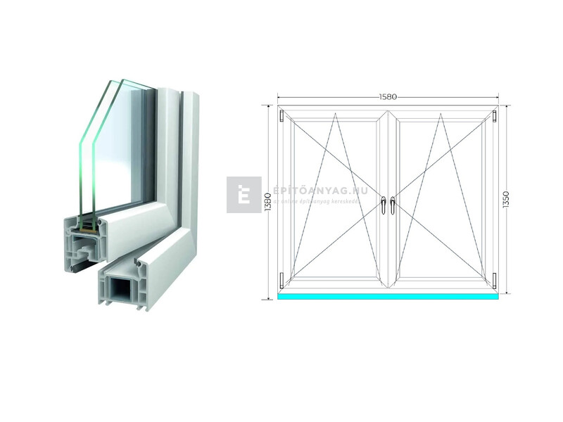 Königablak Veka 70 AD 2r üv BNY-BNY 160x140 cm fehér kétszárnyú tokosztott ablak