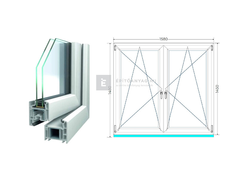 Königablak Veka 70 AD 2r üv BNY-BNY 160x150 cm fehér kétszárnyú tokosztott ablak