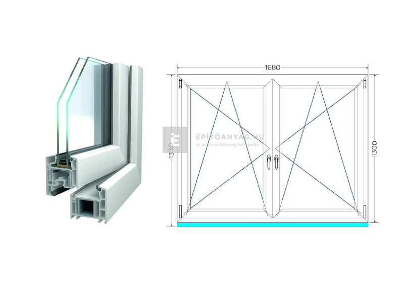 Königablak Veka 70 AD 2r üv BNY-BNY 170x135 cm fehér kétszárnyú tokosztott ablak