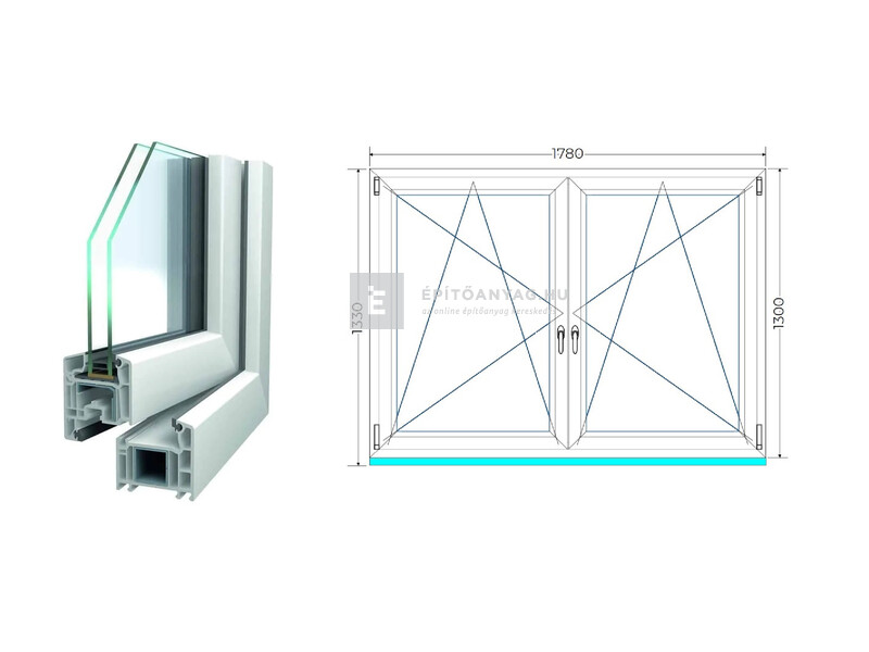 Königablak Veka 70 AD 2r üv BNY-BNY 180x135 cm fehér kétszárnyú tokosztott ablak