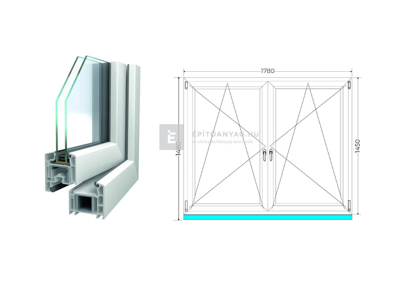 Königablak Veka 70 AD 2r üv BNY-BNY 180x150 cm fehér kétszárnyú tokosztott ablak