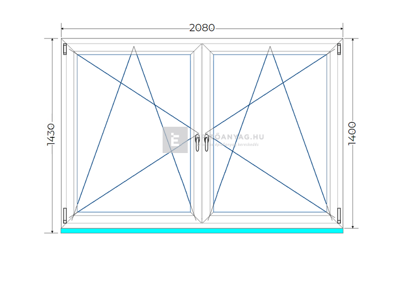 Königablak Veka 70 AD 2r üv BNY-BNY 210x145 cm fehér kétszárnyú tokosztott ablak