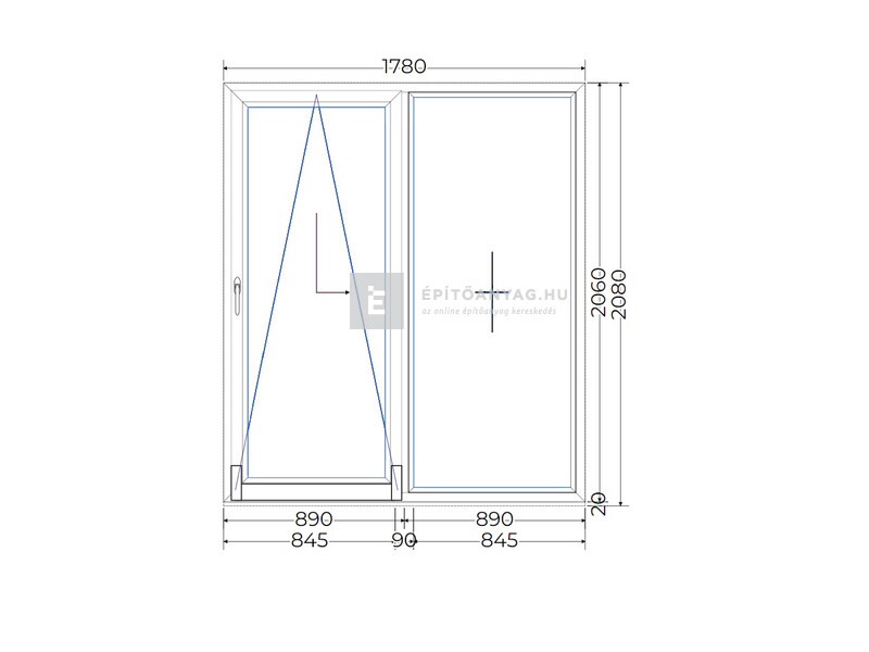 Königablak Veka 70 AD 2r üv T-B 180x210 cm bal fehér erkélyajtó