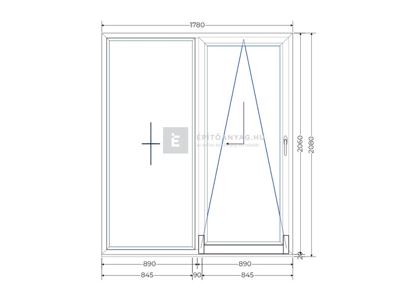 Königablak Veka 70 AD 2r üv T-B 180x210 cm jobb fehér erkélyajtó
