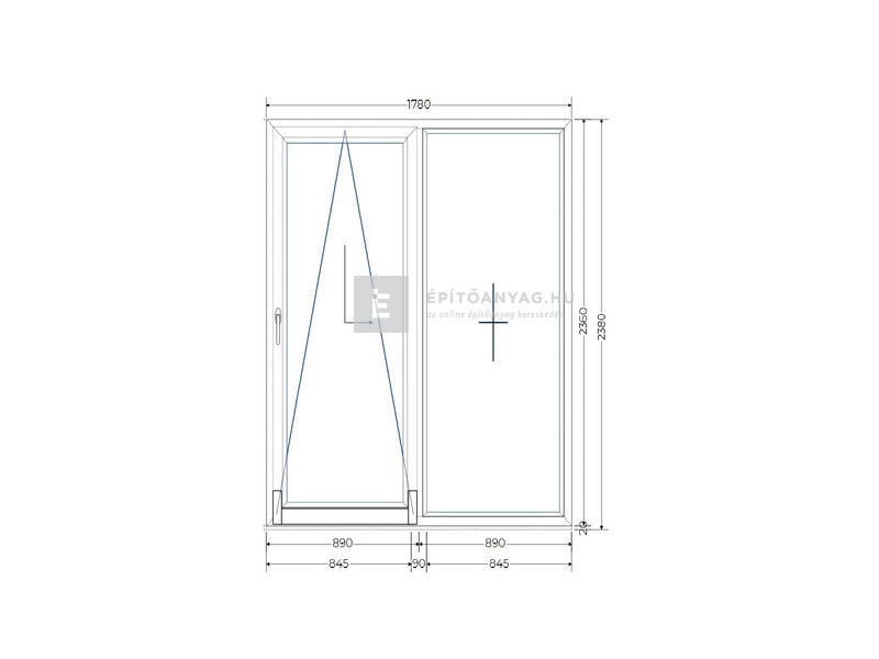 Königablak Veka 70 AD 2r üv T-B 180x240 cm bal fehér erkélyajtó