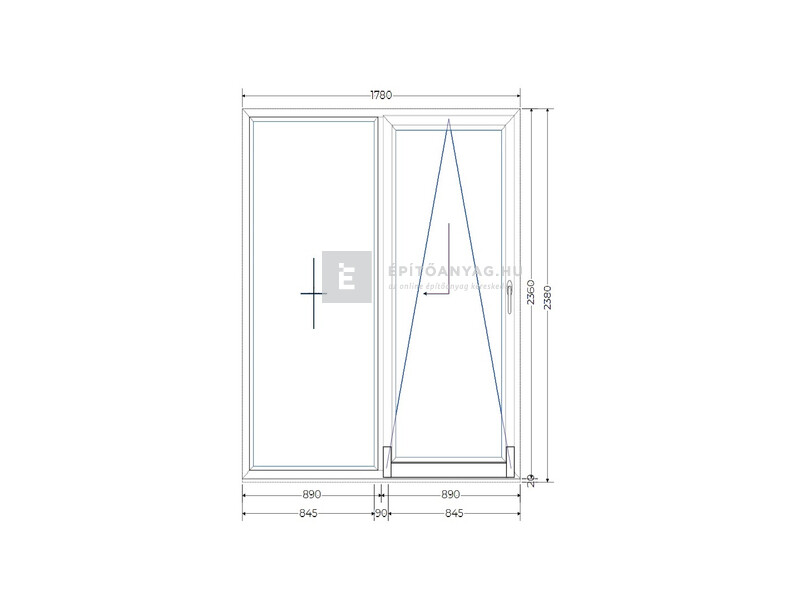 Königablak Veka 70 AD 2r üv T-B 180x240 cm jobb fehér erkélyajtó