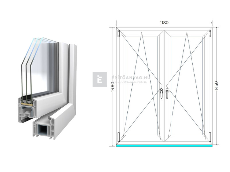 Königablak Veka 70 AD 3r üv BNY-BNY 120x150 cm fehér kétszárnyú tokosztott ablak