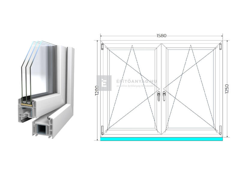 Königablak Veka 70 AD 3r üv BNY-BNY 160x130 cm fehér kétszárnyú tokosztott ablak