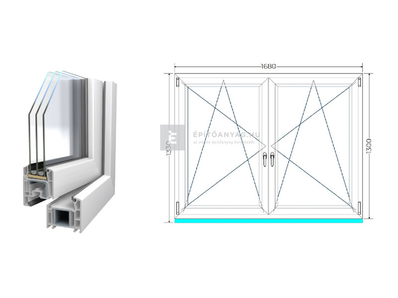 Königablak Veka 70 AD 3r üv BNY-BNY 170x135 cm fehér kétszárnyú tokosztott ablak