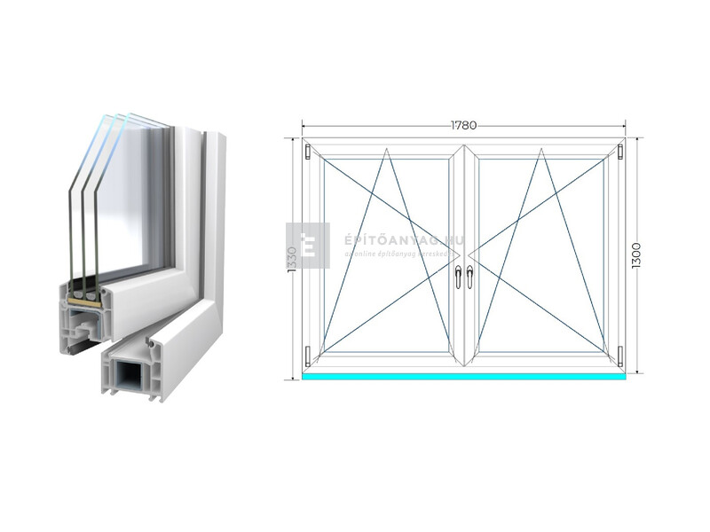 Königablak Veka 70 AD 3r üv BNY-BNY 180x135 cm fehér kétszárnyú tokosztott ablak