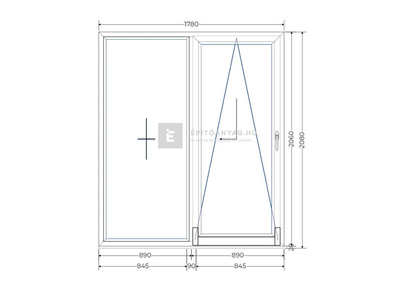 Königablak Veka 70 AD 3r üv T-B 180x210 cm jobb fehér erkélyajtó