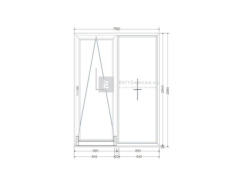 Königablak Veka 70 AD 3r üv T-B 180x240 cm bal fehér erkélyajtó